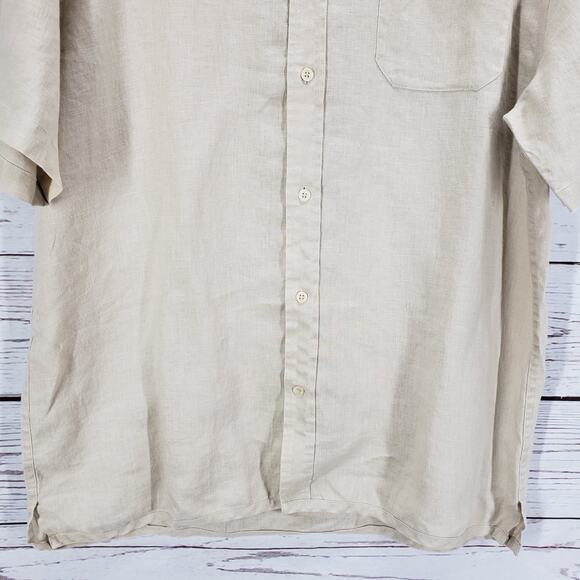 Neiman Marcus Men's Beige 100%Linen Button Down Short Sleeve Shirt Size XXL - Picture 3 of 13